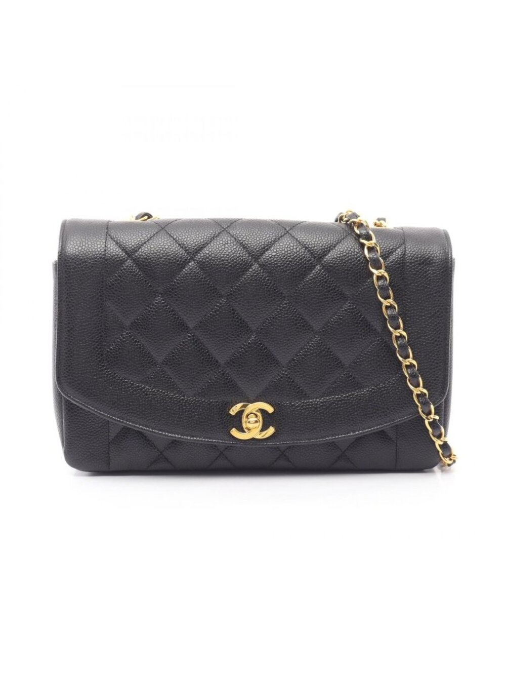 Chanel Shoulder Bag Quilted Diana Flap Black Caviar Leather Chain